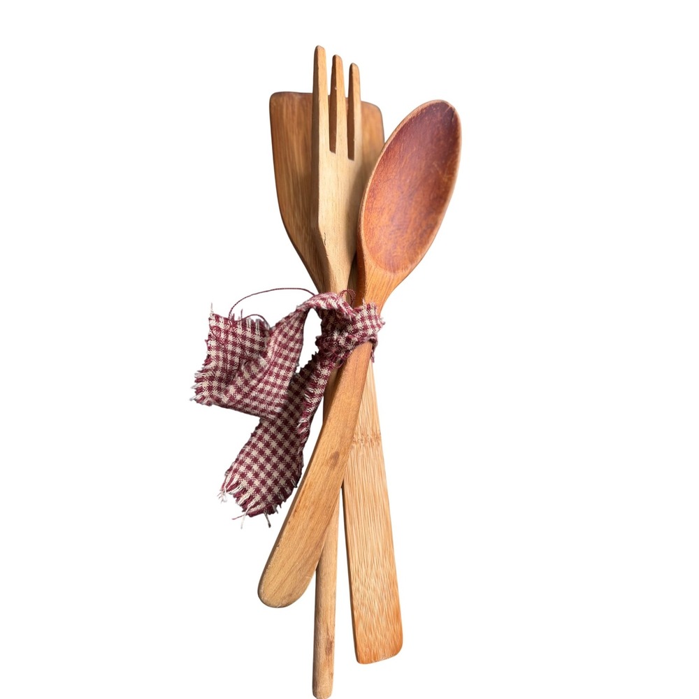 Vintage‎ wooden Utensil Set Unisex  3pc Spatula Fork Spoon